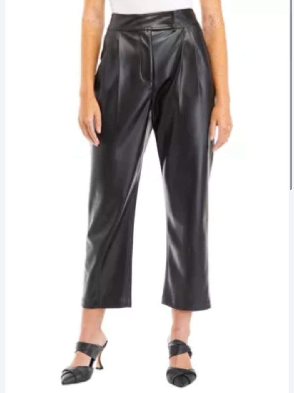 English Factory Black Faux Leather Wide Leg Pleated Trousers size large